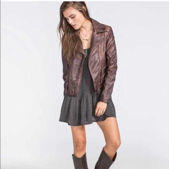 COPY - Brown faux leather moto jacket spring and fall - Picture 8 of 8